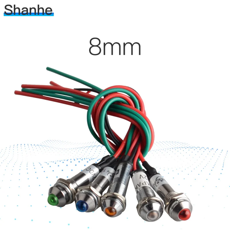 

1pcs 8mm signal light pilot lamp signal light DC5V DC12V DC24V 220VAC LED indicator light with 16cm wire
