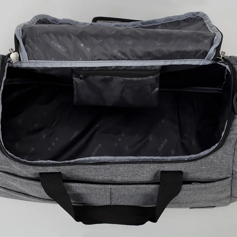Большой ёмкость Бизнес Путешествия Duffle Сумки для мужчин серый Tote багаж, для отпуска ночь сумка открытый с регулируемым ремешком