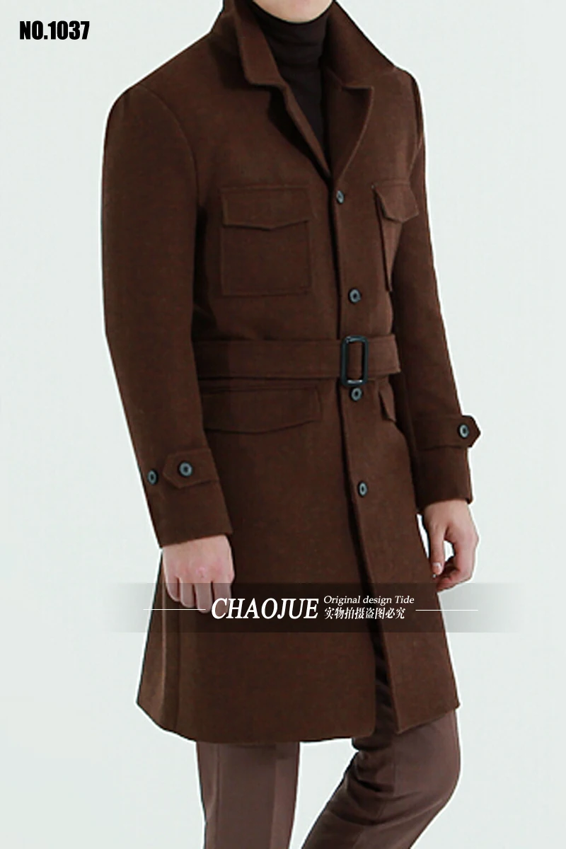 S-5XL! Мужская Новая мода однобортное шерстяное пальто повседневная шерстяная верхняя одежда средней длины плащ большого размера