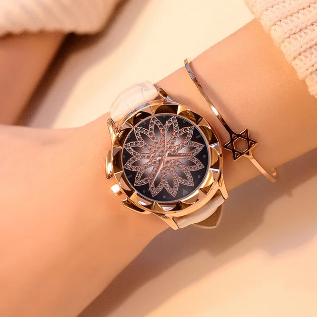 Женские часы reloj mujer Роскошные Звездные Стразы кварцевые часы женские наручные часы zegarek damski Crystal Hour Montre femme - Цвет: White Strap