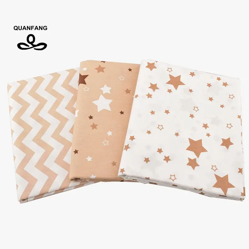 

QUANFAN New Brown Star /Twill Cotton Fabric/Patchwork Cloth DIY Sewing Quilting Fat Quarters Material For Baby Children 40x50cm