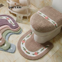 LOUTASI 2 шт. Набор ковриков для ванной U форма кораллового Бархата Мягкий туалетный ковер с рисунком крышка для унитаза ванная комната туалет коврики для ванной