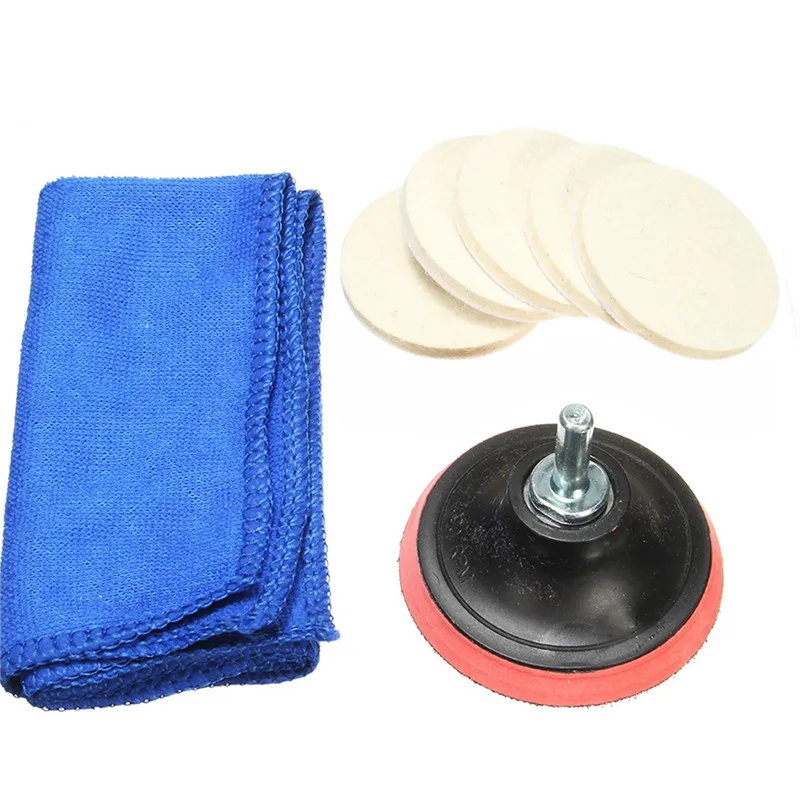 

Doersupp 5pcs Rayon Felt Polishing Pads + 1pc 3 Inch Backing Pad +1pc Polishing cloth +1pc M10 Thread Drill Adapter