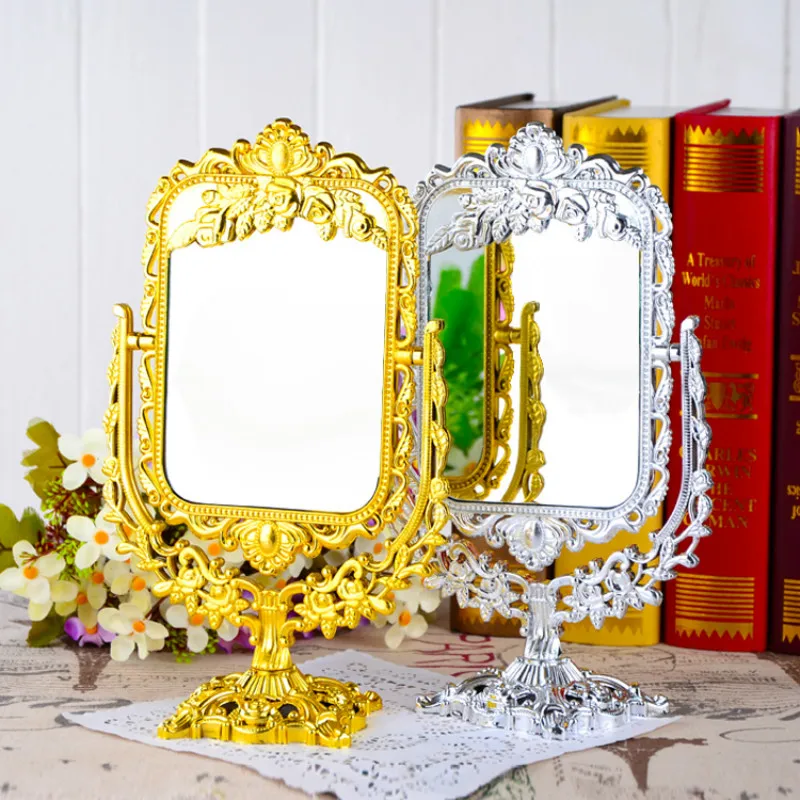 

Beauty tools Plastic silver gold makeup mirror beauty mirror mirror 1:3 magnification dual size retangle european mirrors