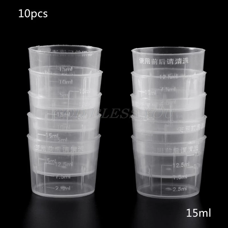 

10Pcs 15ml Clear Plastic Measuring Cup Graduated Measure Beaker Measuring Medicine Cups For Lab