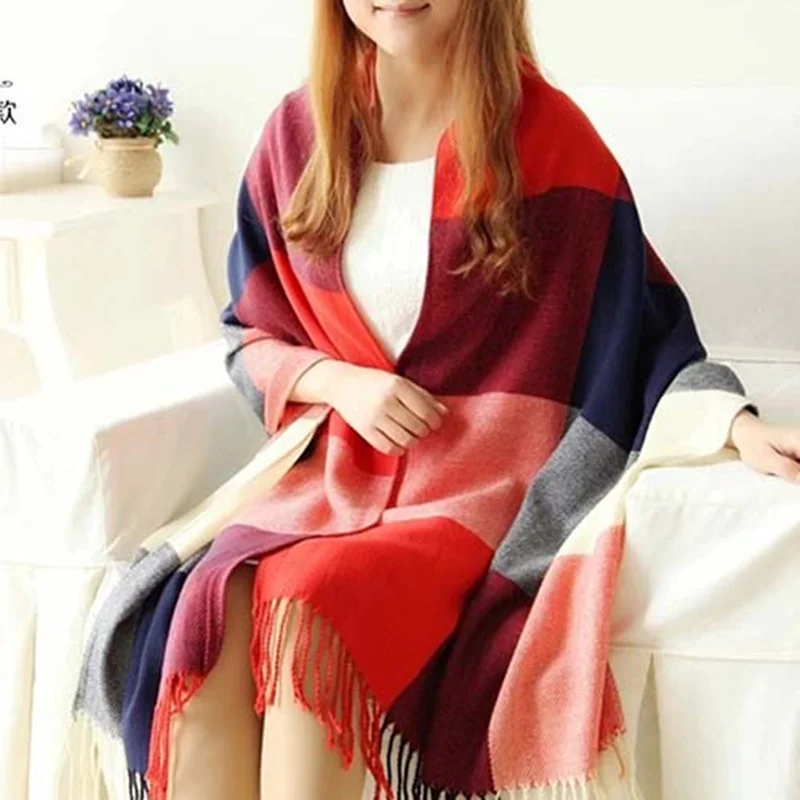 Модный зимний теплый клетчатый шарф люксовый бренд дамские кашемировые шарфы шали шарфы для дамское пончо платки хивер