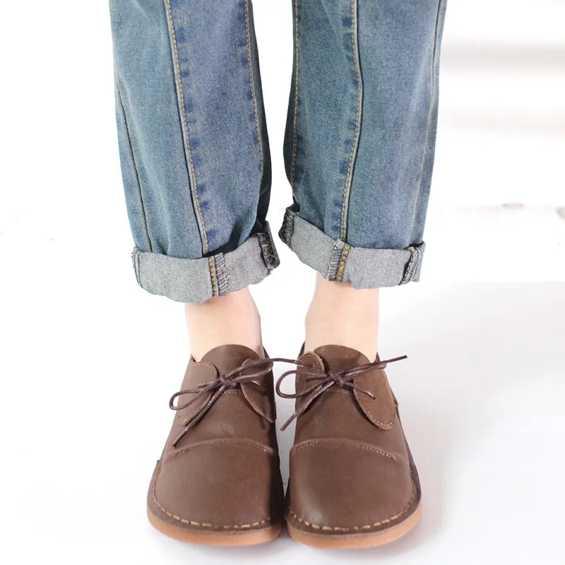 

Leather Shoes Flat with Joker Single Shoes Restoring Ancient Ways Round Head Cowhide ladies shoes platform shoes