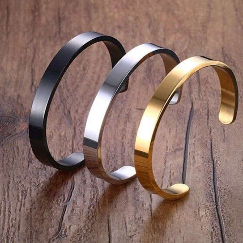 

KISS MANDY Women and Men 8mm Width Surface Bracelet Bangle Stainless Steel Bracelet Men Silver/Gold/Black/Rose Gold 4 Color K301
