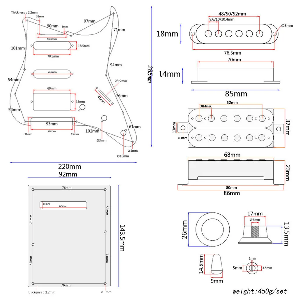 Red 3-Ply Prewired SSH Pickguard Anti-Scratch Plate Guard Loaded with Pickups and Humbuckers for Strat Electric Guitars