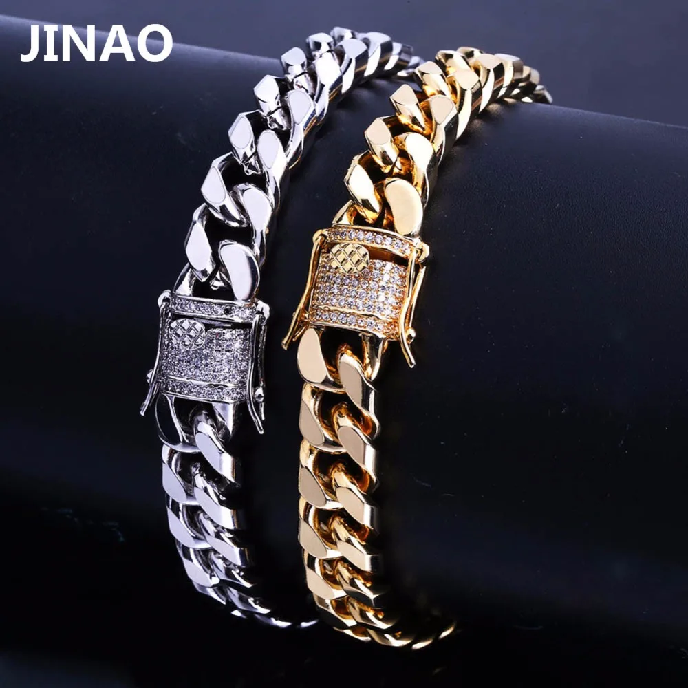 JINAO хип-хоп ювелирные изделия стиль Золотой Серебряный Iced Out браслет побрякушка микро проложить CZ камень звено браслет для мужчин подарок
