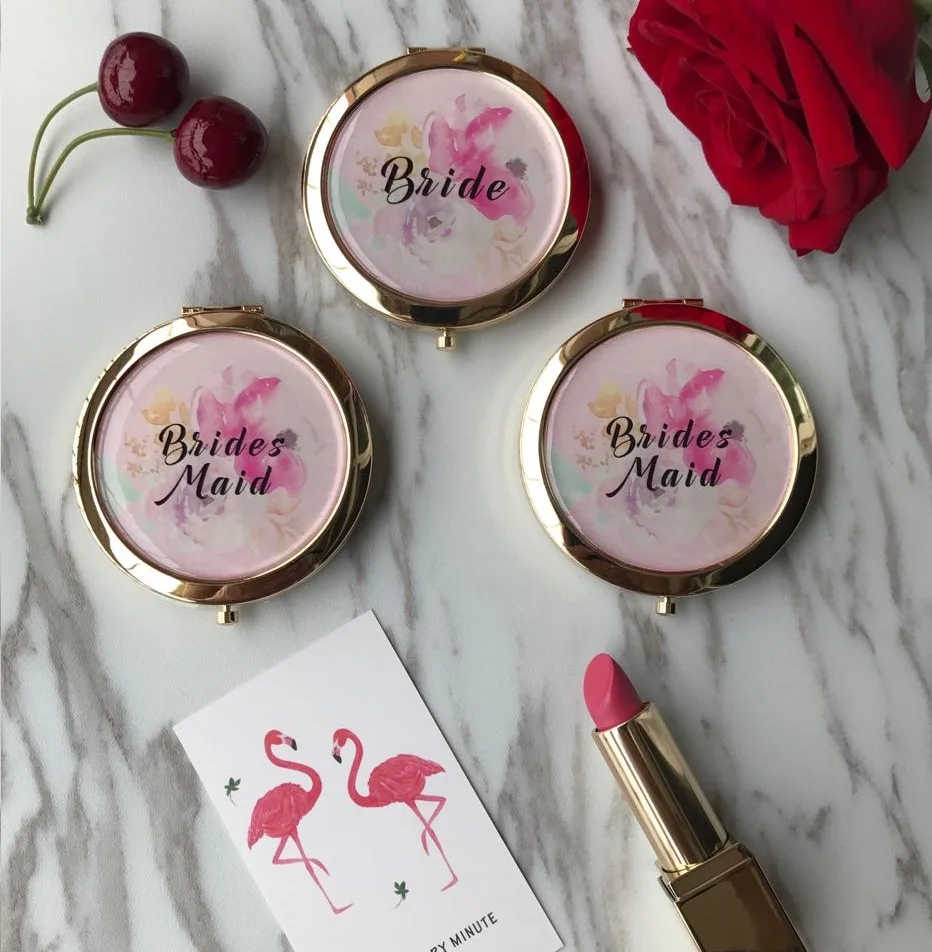 Gratis Pengiriman 5 Pcs Lot Personalized Compact Mirror Hadiah Pesta