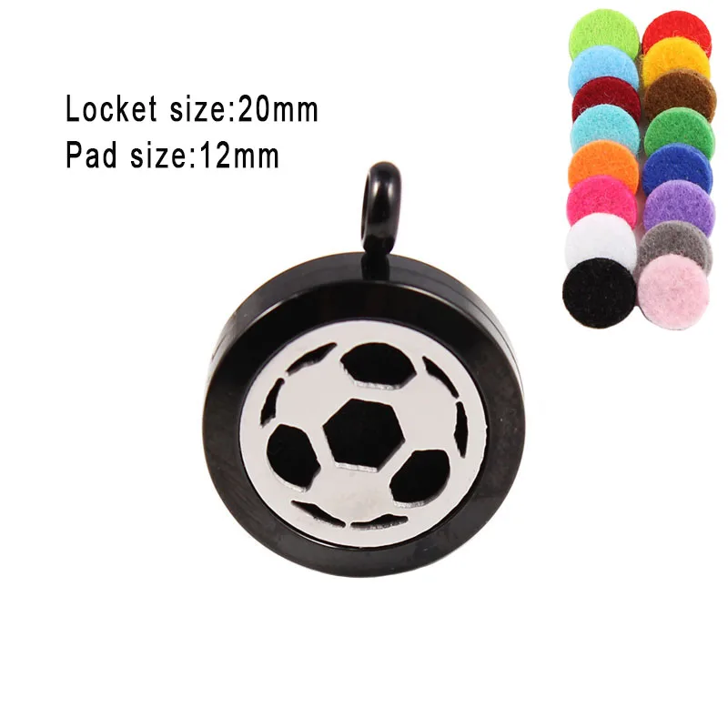 

Black Football Magnetic 316L Stainless Steel Aromatherapy Pendants 20mm Essential Oil Diffuser Locket Necklace