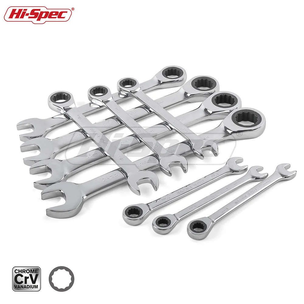 

Hi-Spec 10pc Ratchet Combination Wrench Set 10 11 12 14 15 17 19 21 22 24mm High Torque Spanner Set Gear Ring Wrench WR014