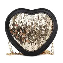 Детская сумка на плечо с блестящими пайетками в форме сердца для маленьких девочек; Повседневная маленькая мини-сумка на молнии с цепочкой через плечо