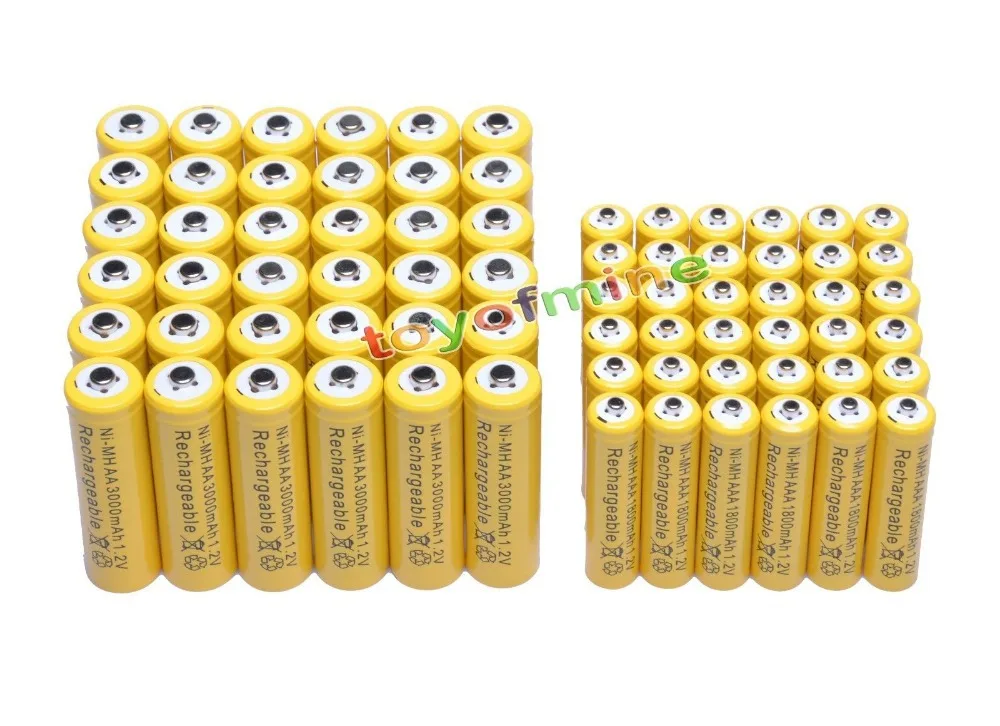 36x AA 3000 mAh + 36x AAA 1800 mAh 1,2 V NiMH желтый аккумуляторная батарея 2A 3A