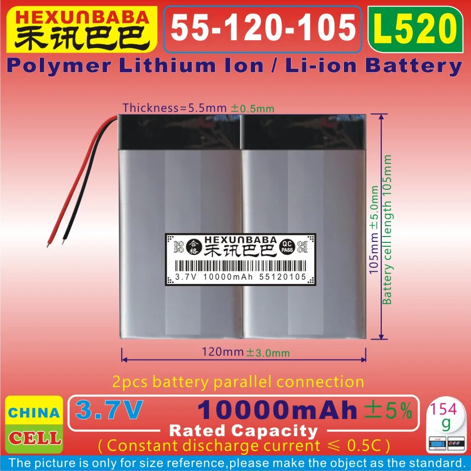 

[L520] 3.7V 10000mAh [55120105] Polymer lithium ion / Li-ion battery for tablet pc,GPS,cell phone,speaker,power bank