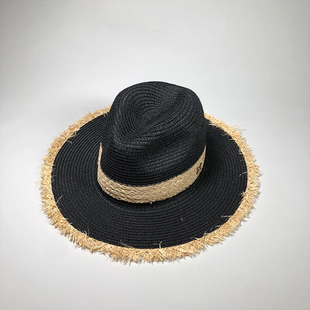 Women strawhat Retro foldablehat visor jazz Sun Hat Wide lady fisherman hat Outdoor beach Sun Hat#35