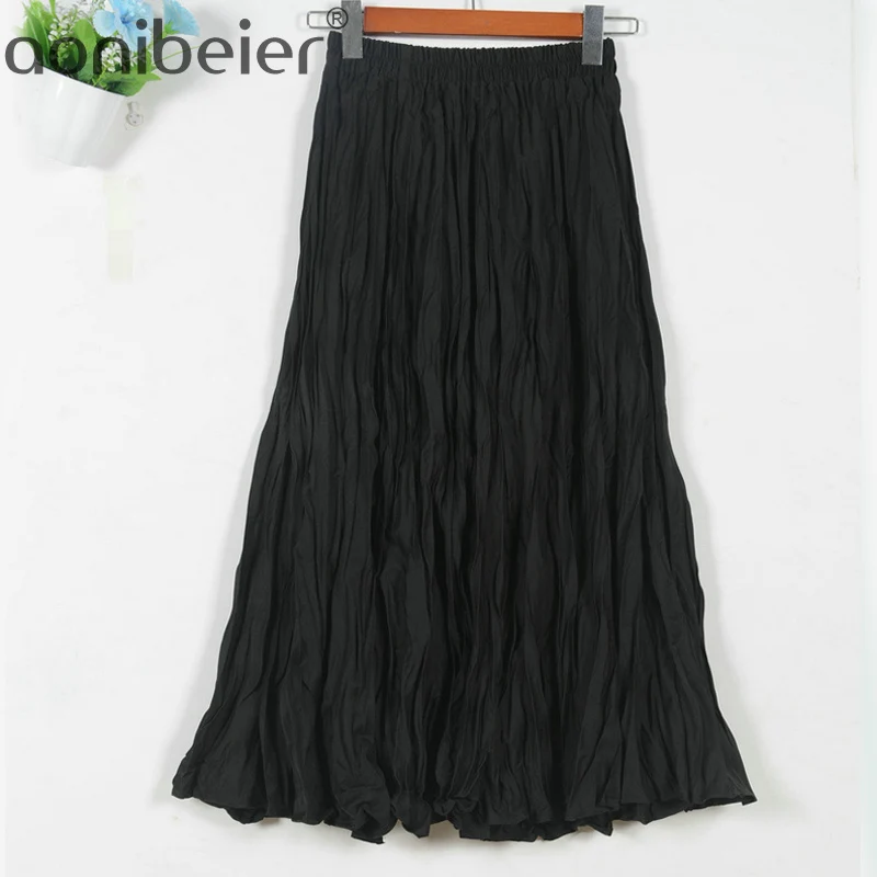 

Aonibeier Leopard Print Dot Black Solid Female Pleated Skirt Elastic High Waist Spring Summer Women Swing Casual Maxi Skirts