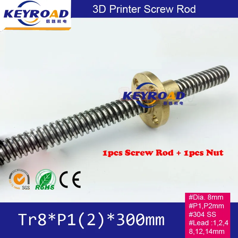

Tr8*P1*300 Tr8*P2*300 Screw Rod / Stepper Motor Rod Guide with 1pcs M8 Nut for 3D printer Machine Tool Guideway