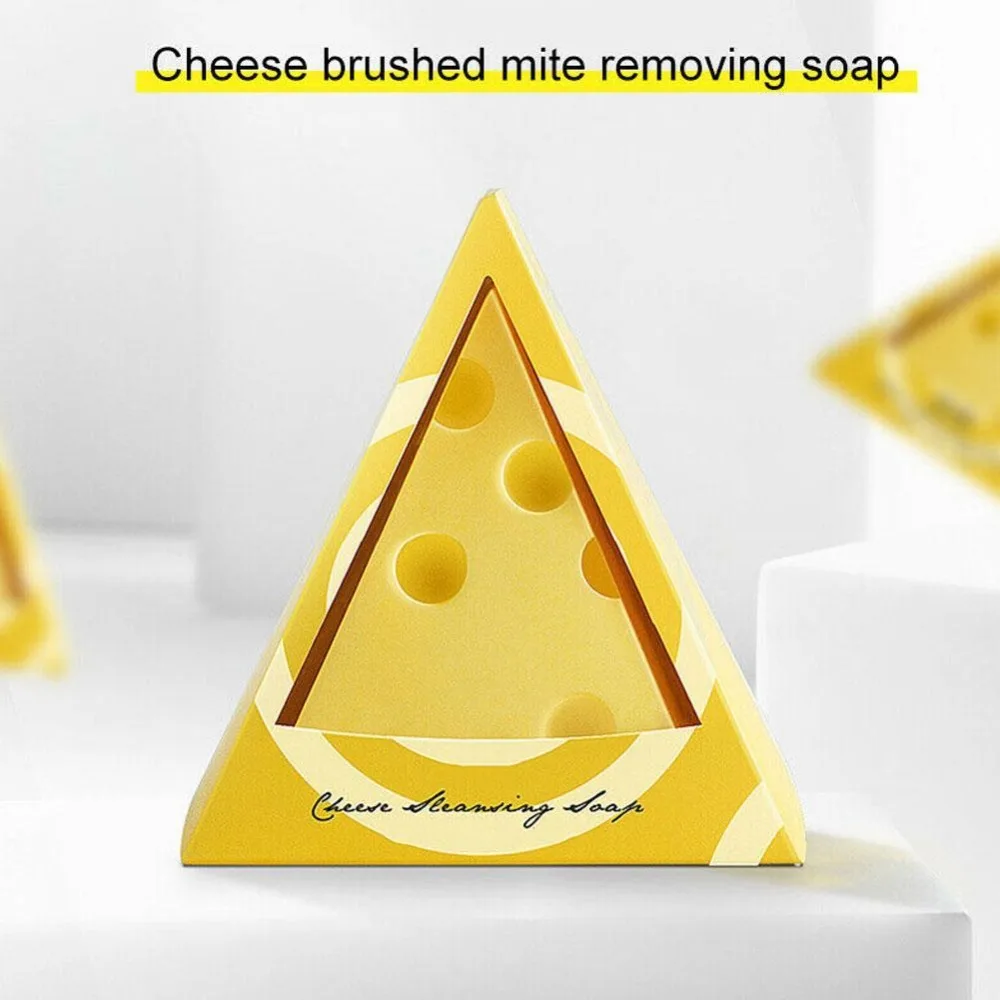 Mini Remove Acne Cheese Facial Soap with Foaming Net Skin Cleansing Soap Mild Skin and Cleans Pores Eliminate Mites