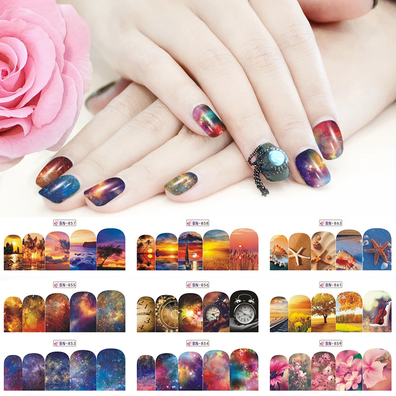 12 вариантов дизайна лак для ногтей Стикеры Водные Наклейки летние пляжные