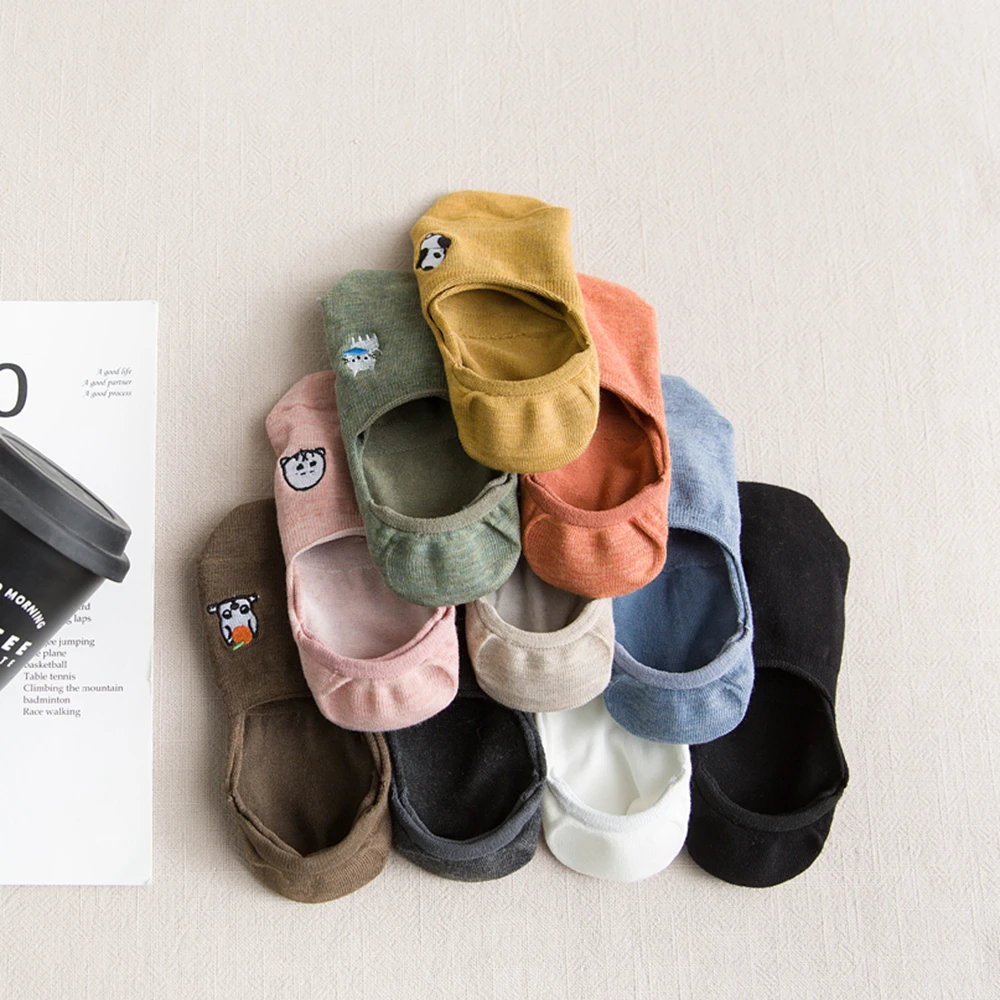 1 пара женские хлопковые носки лодочки с вышивкой|Носки-следки| |