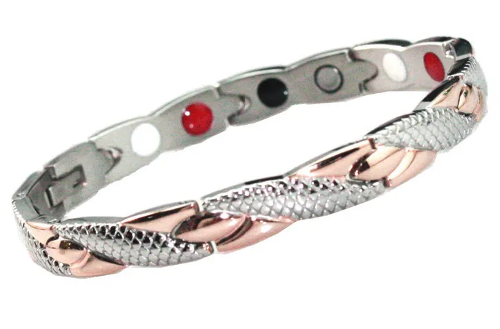 silver and rose gold 316L нержавеющая сталь инфракрасный, ионовый магнит германиевое энергетическое браслет с магнитным 4 в 1 био здоровье benifits - Окраска металла: silver and rose gold
