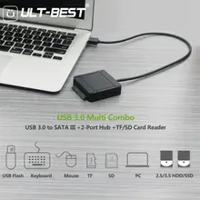 USB 3.0 to SATA III Hard Disk Adapter Cable Support UASP for 2.5 3.5 inch SSD HDD with 2-Port USB 3.0 and SD/TF Card Reader