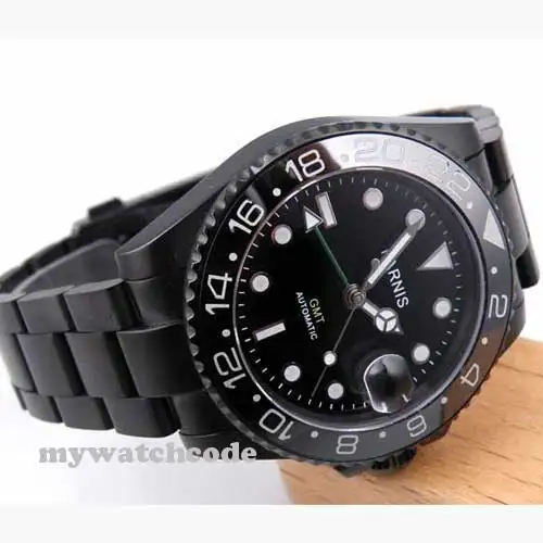 40 мм parnis черный циферблат PVD GMT сапфировое стекло автоматические мужские часы 200 |