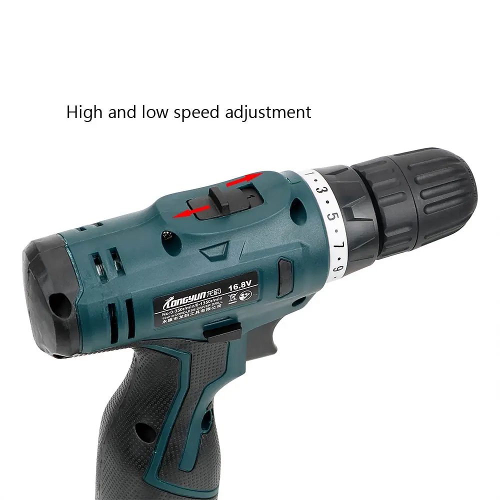 DIYWORK 16,8 V двухскоростной дополнительный двойной литий-ионный аккумулятор аккумуляторная электрическая дрель переключатель переменной скорости
