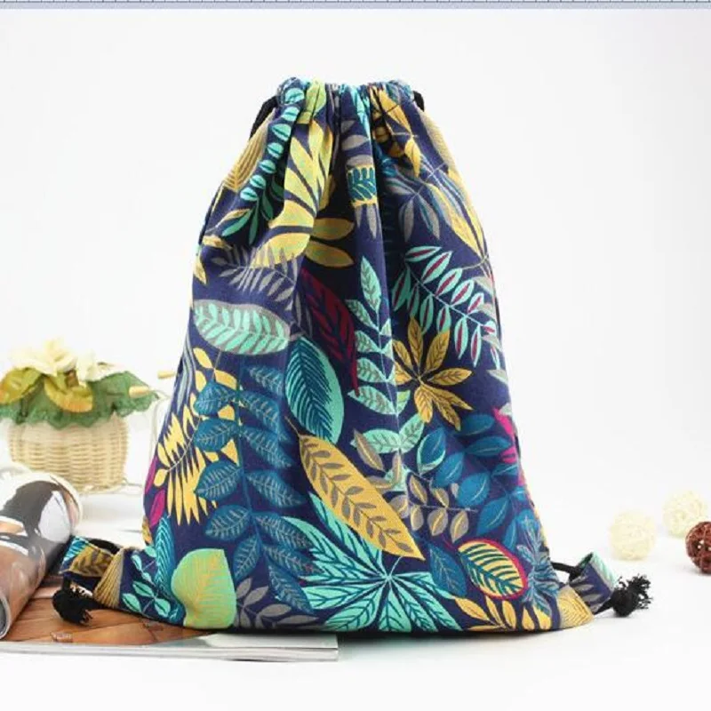 2017 Cotton Fabric backpack beach drawstring bag 20 35 Litre Fashion