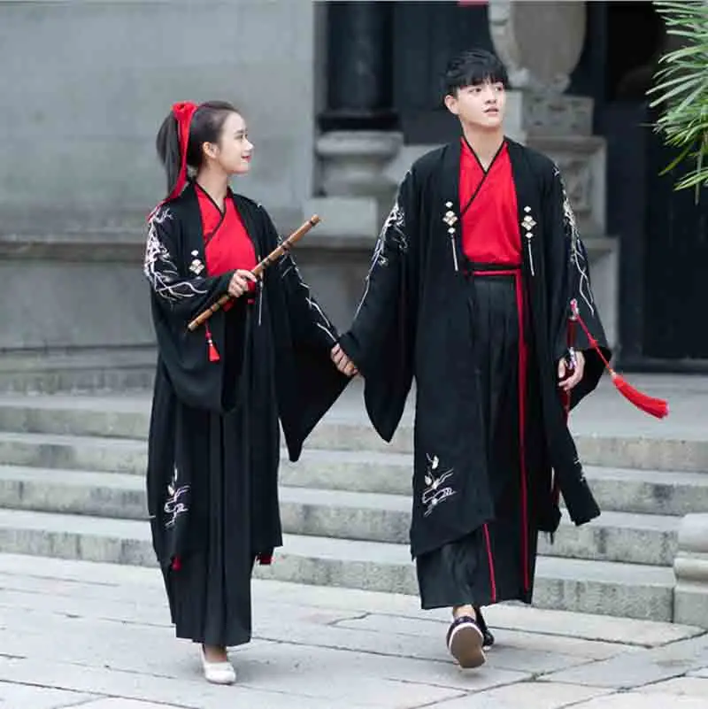 Пара Hanfu черная одежда древней династии свадебное платье большое вечернее с