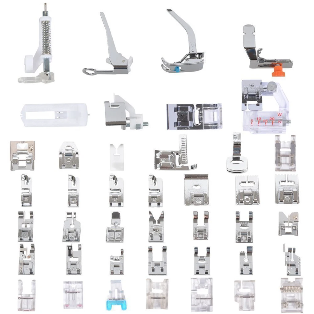 

2018NEW 52pcs Multifunctional Presser Feet Parts Set Edge Joining Rolled Hem Curling Presser Foot Sewing Machine Accessories Kit