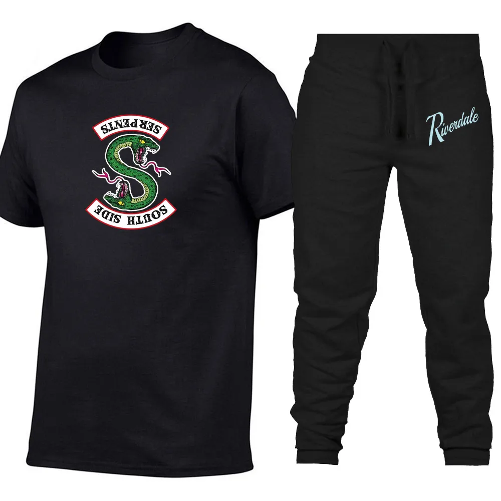 

New Brand 2019 fashion casual two-piece T-shirt + Sports pants suit Riverdale printing T-shirt south side snake fine sportswear