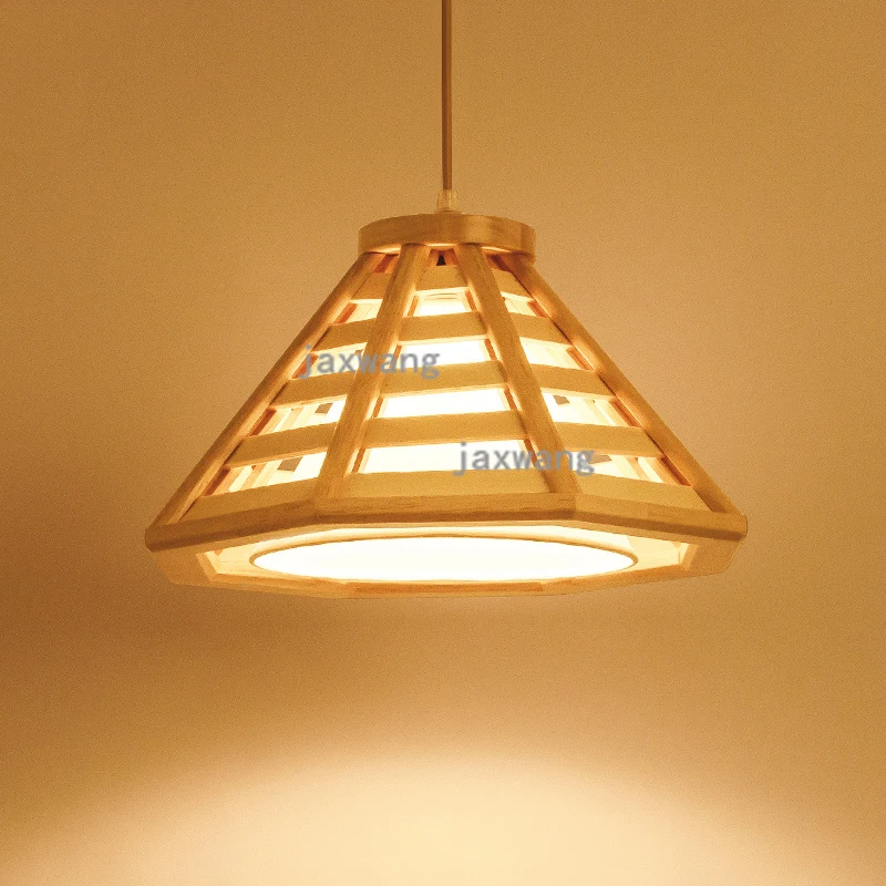 Lámpara colgante japonesa de madera sólida Led, lámpara colgante