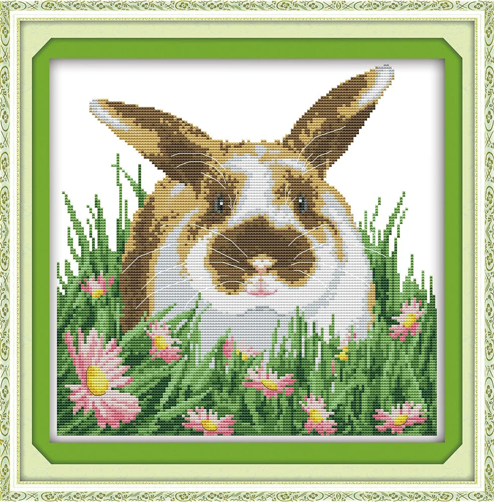 

The rabbit in the flowers, counted printed on fabric DMC 14CT 11CT Cross Stitch kits,embroidery needlework Sets Home Decor