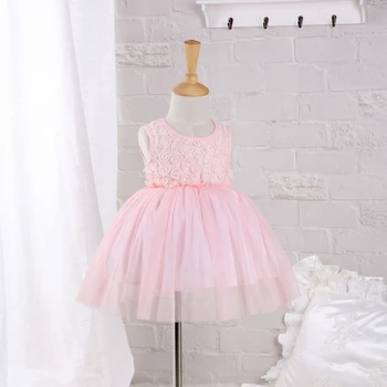

New design baby girl rose style formal party dress, baby cotton summer dress 1 year birthday wedding dress
