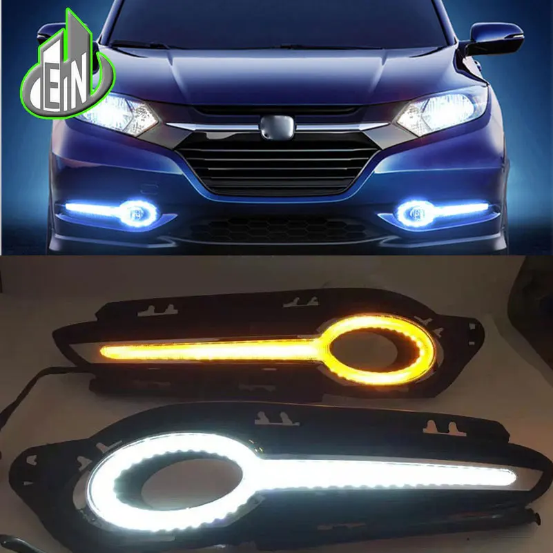 EN 2PCS car LED DRL Daytime Running Lights fog lamp Turn Signal and dimming style for Honda HR V