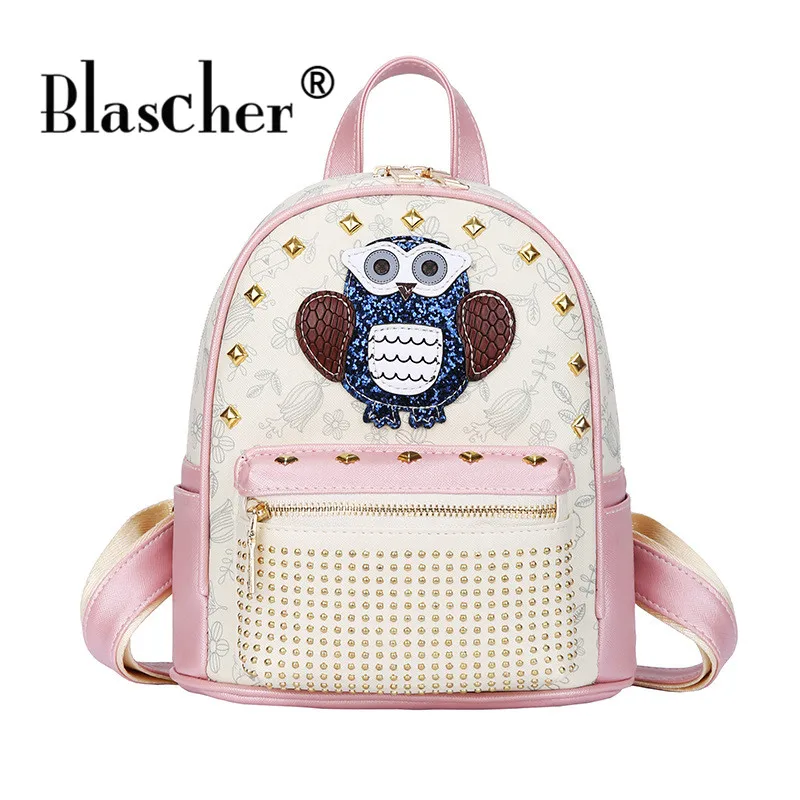 Blascher Owl Rivet Backpack Mini Women Fashion Cute Backbags Women s PU School Bag Girls Travel