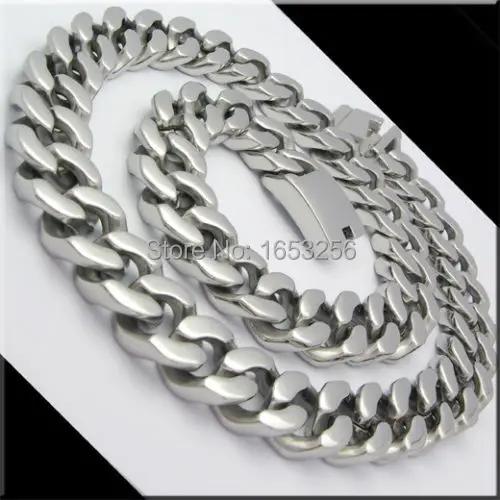 High Polished Heavy Chunky Stainless Steel Silver Biker Chain Cuban Link Necklace 20mm 28'' for