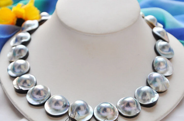 

Free Shipping ***Hot sale >>NATURAL 100% REAL HUGE 18" 20mm gray south sea mabe pearl NECKLACE