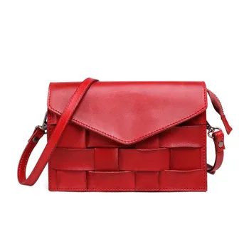 

2019 novelty women woven genuine leather flap bag for femal summer small real leather black brown red shoulder messenger bag