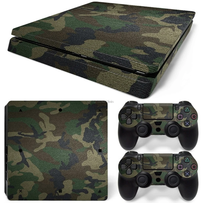 

Camouflage Decal Sticker Skin Cover For Sony PS4 Slim Console + 2 Controller