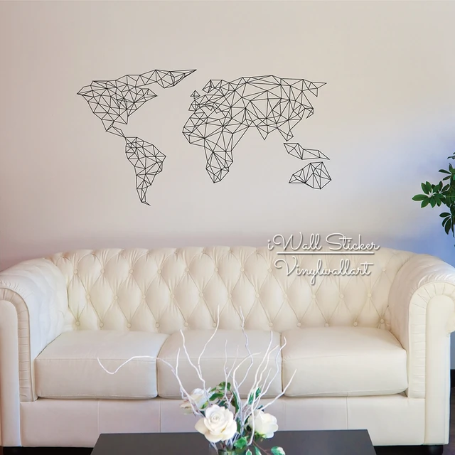Geometric Map Of The World Wall Sticker Decal Modern Geometric Map Of The World Wall Sticker Decal Modern Living Room Decor Home Improvement Cut Vinyl M67