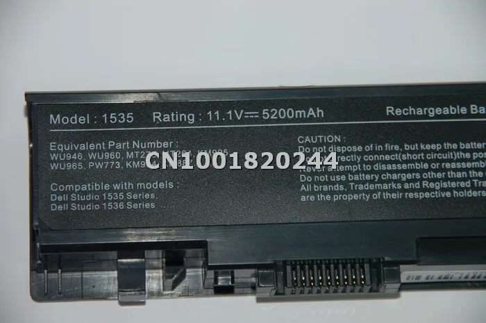 Запасной аккумулятор Apexway 4400 мАч для ноутбука Dell Studio WU946 KM958 KM965 MT264 1555 1557 1558 1535 1536 1537