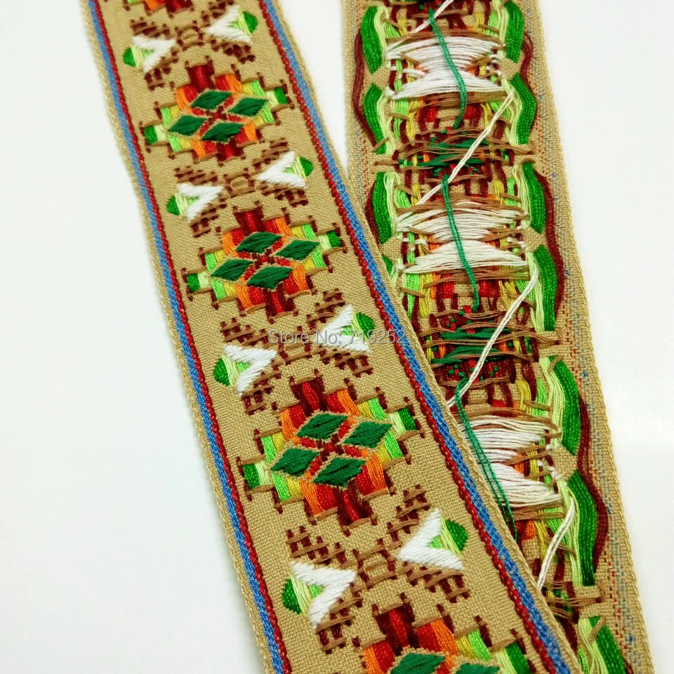 

50mm 5cm 2 Thick Cotton Rhombus Beige Cross Stitch Camera Guitar Stripe Border National Jacquard Ribbon Embroidery Woven Webbing