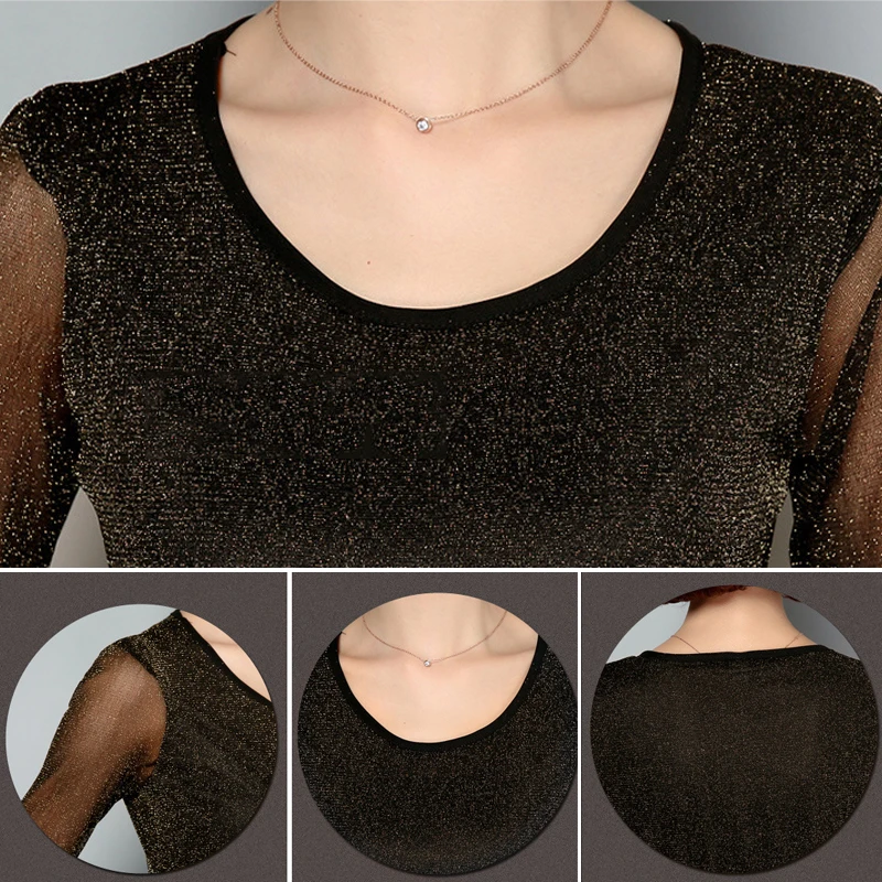 Блестящая сетчатая блузка для женщин, весенние вечерние прозрачные рубашки с длинным рукавом, Женские топы и блузки, элегантная одежда 3XL
