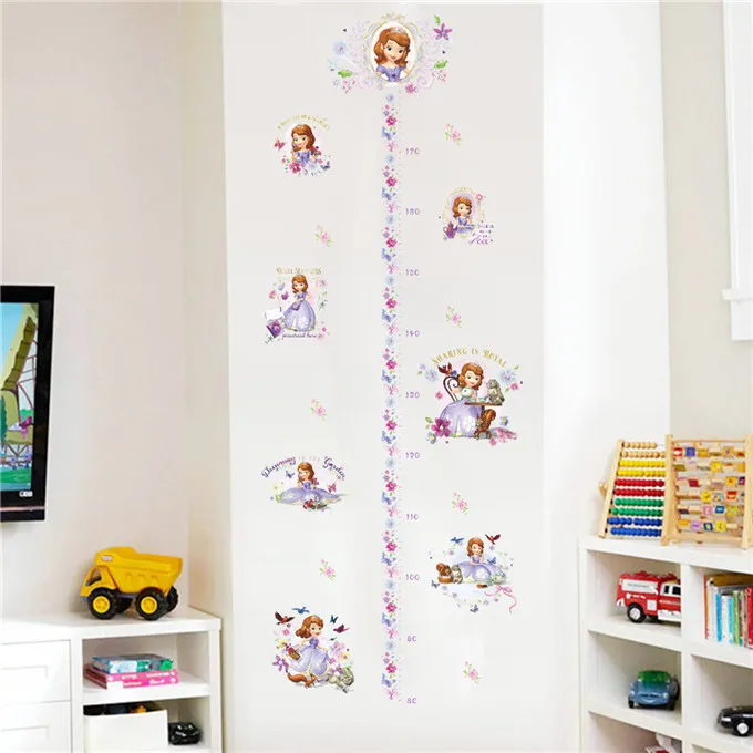 2 Cartoon Height Measure Wall Sticker for Kids Room Girl Bedroom Fairy Princess Growth Chart Home Decor Removable PVC Mural Poste