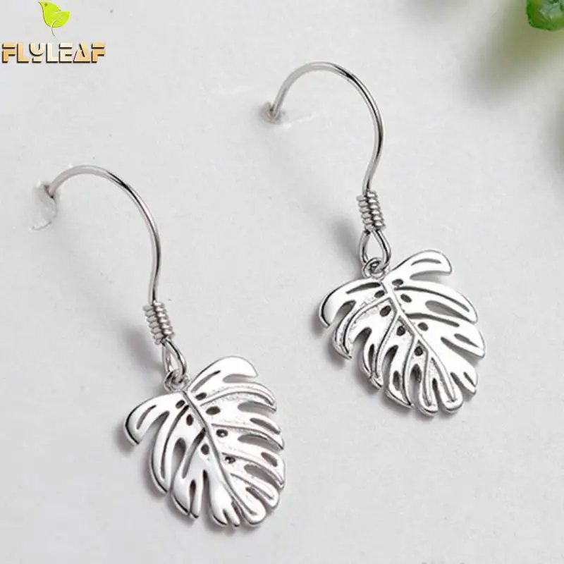 

Flyleaf Brand 925 Sterling Silver Leaves Leaf Big Drop Earrings For Women Fashion Lady Prevent Allergy Jewelry