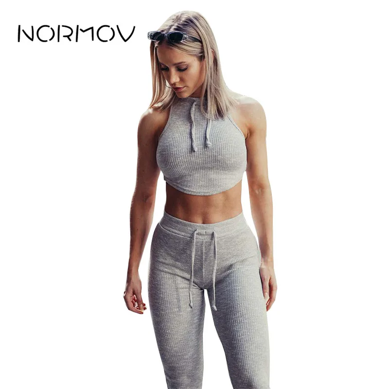 

NORMOV Yoga Set Fitness Jersey Hight Waist Leggings With Drawstring Women Seamless Yoga Sets Women Gym Clothes Sports Shirt